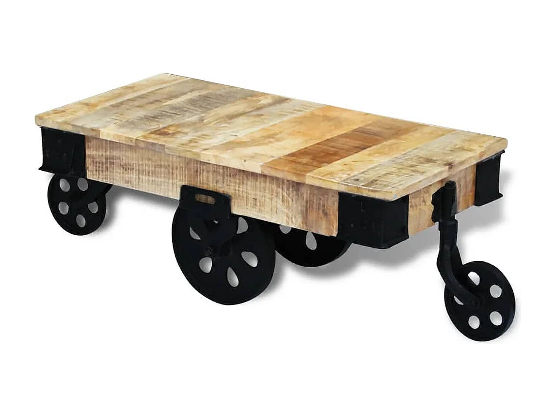 Couchtisch mit Rollen Raues Mangoholz