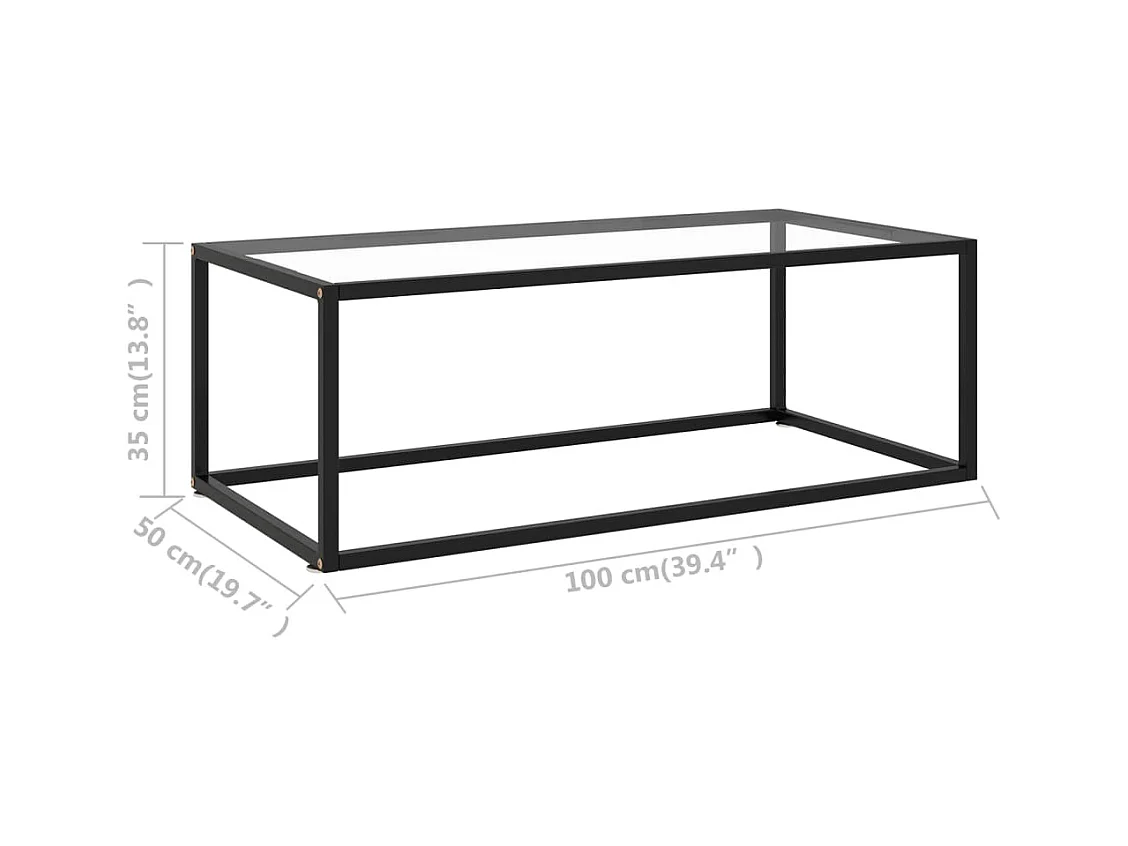 Table basse Noir avec verre trempé 100x50x35 cm