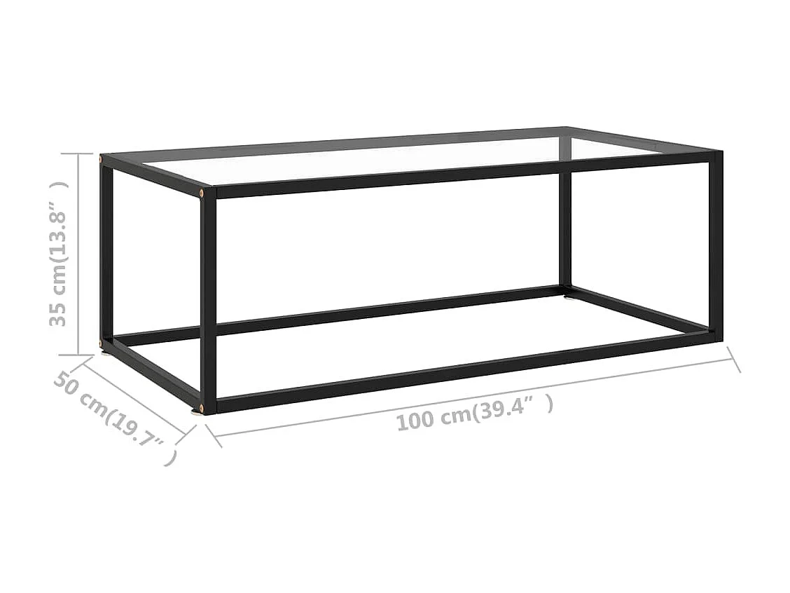 Table basse Noir avec verre trempé 100x50x35 cm