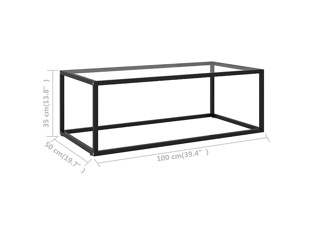 Tavolino da Salotto Nero con Vetro Temperato 100x50x35 cm