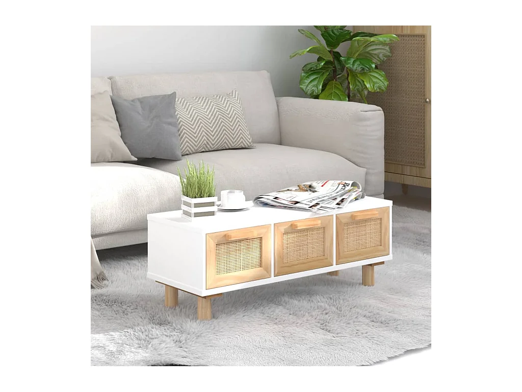 Table basse Blanc 80x40x30 cm Bois d'ingénierie et pin massif