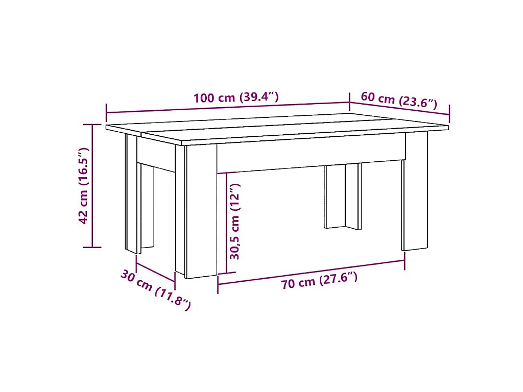 Table basse Gris béton 100x60x42 cm Bois d’ingénierie