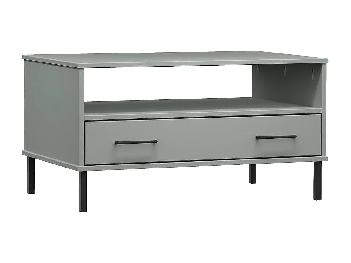 Couchtisch OSLO mit Metallbeinen Grau 85x50x45 cm Massivholz