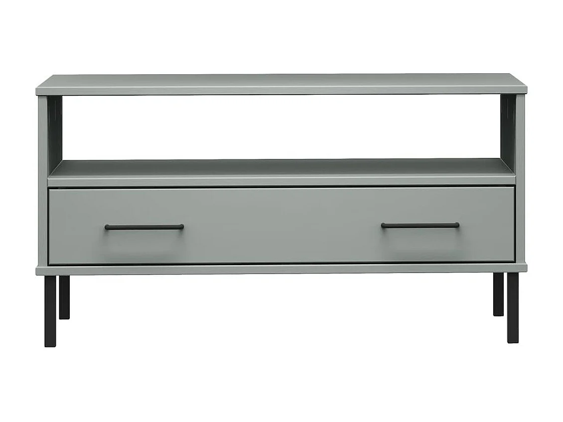 Couchtisch OSLO mit Metallbeinen Grau 85x50x45 cm Massivholz