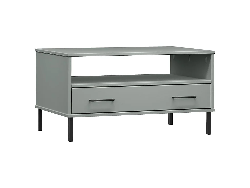 Couchtisch OSLO mit Metallbeinen Grau 85x50x45 cm Massivholz