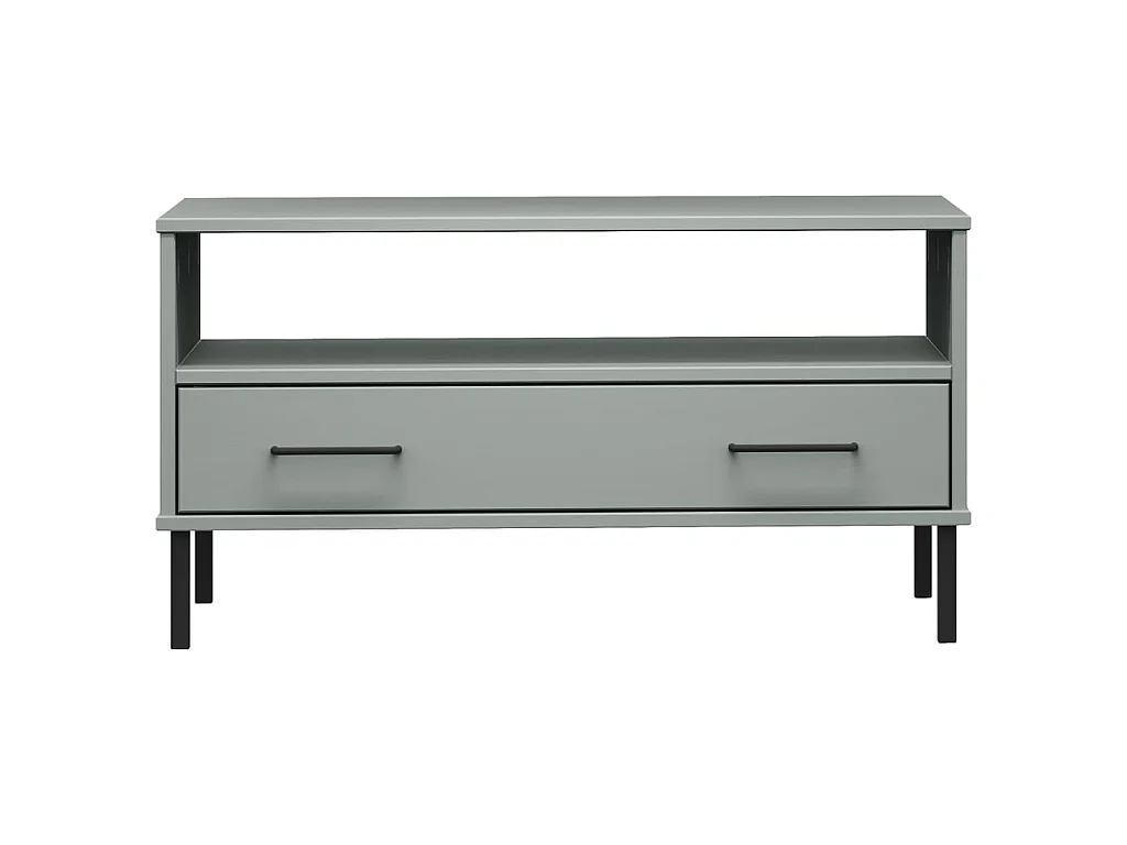 Couchtisch OSLO mit Metallbeinen Grau 85x50x45 cm Massivholz