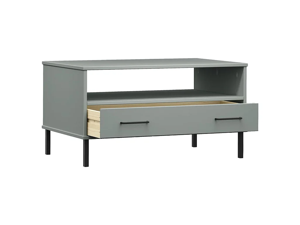 Couchtisch OSLO mit Metallbeinen Grau 85x50x45 cm Massivholz