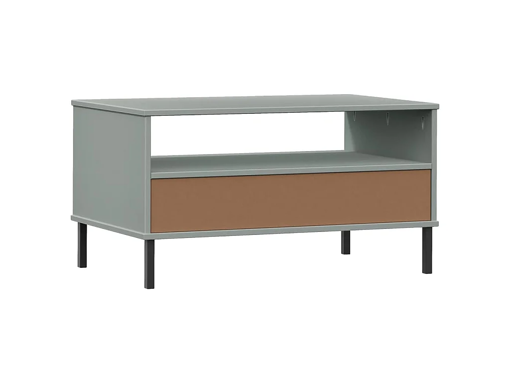 Couchtisch OSLO mit Metallbeinen Grau 85x50x45 cm Massivholz