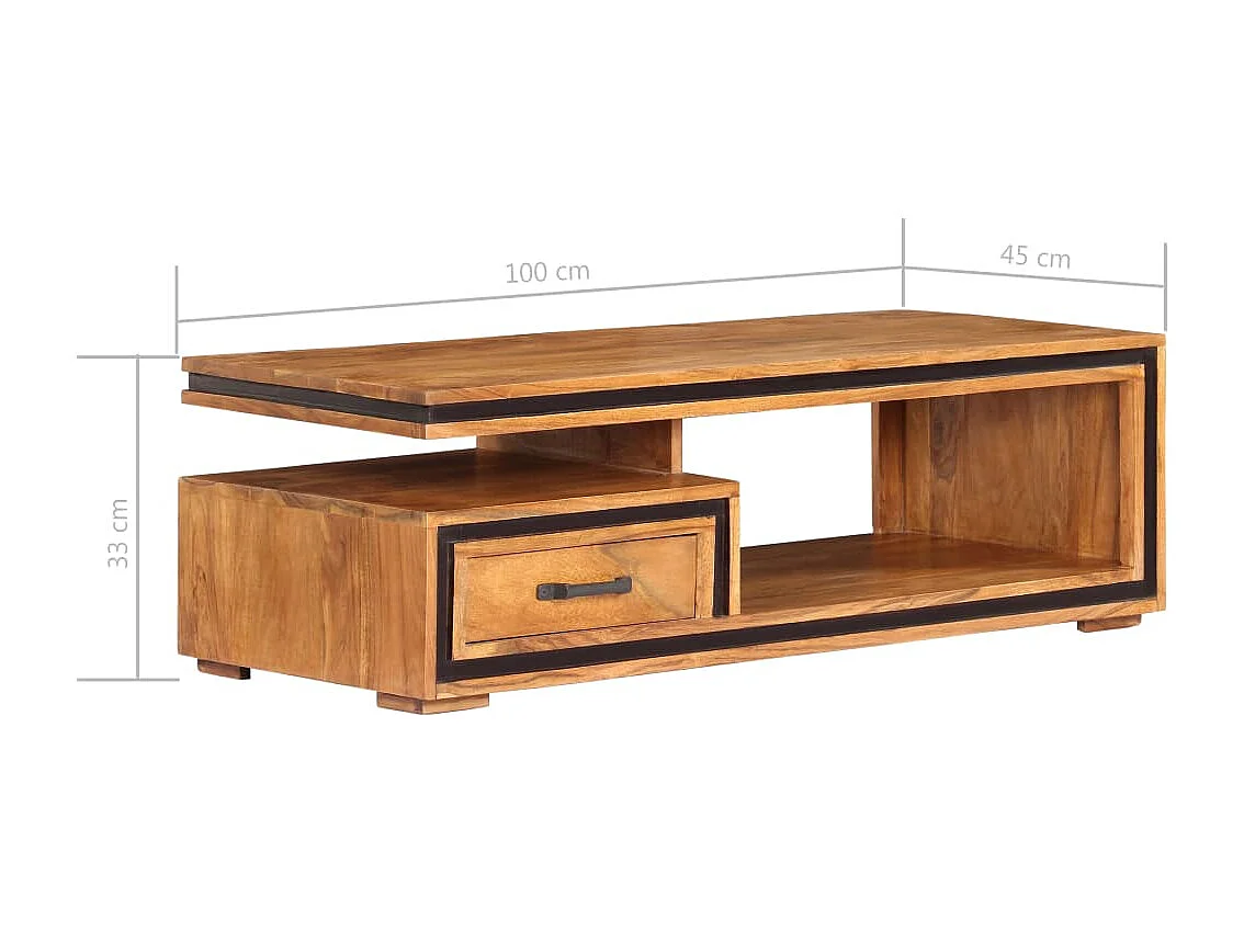 Tavolino da Salotto 100x45x33 cm in Legno Massello di Acacia