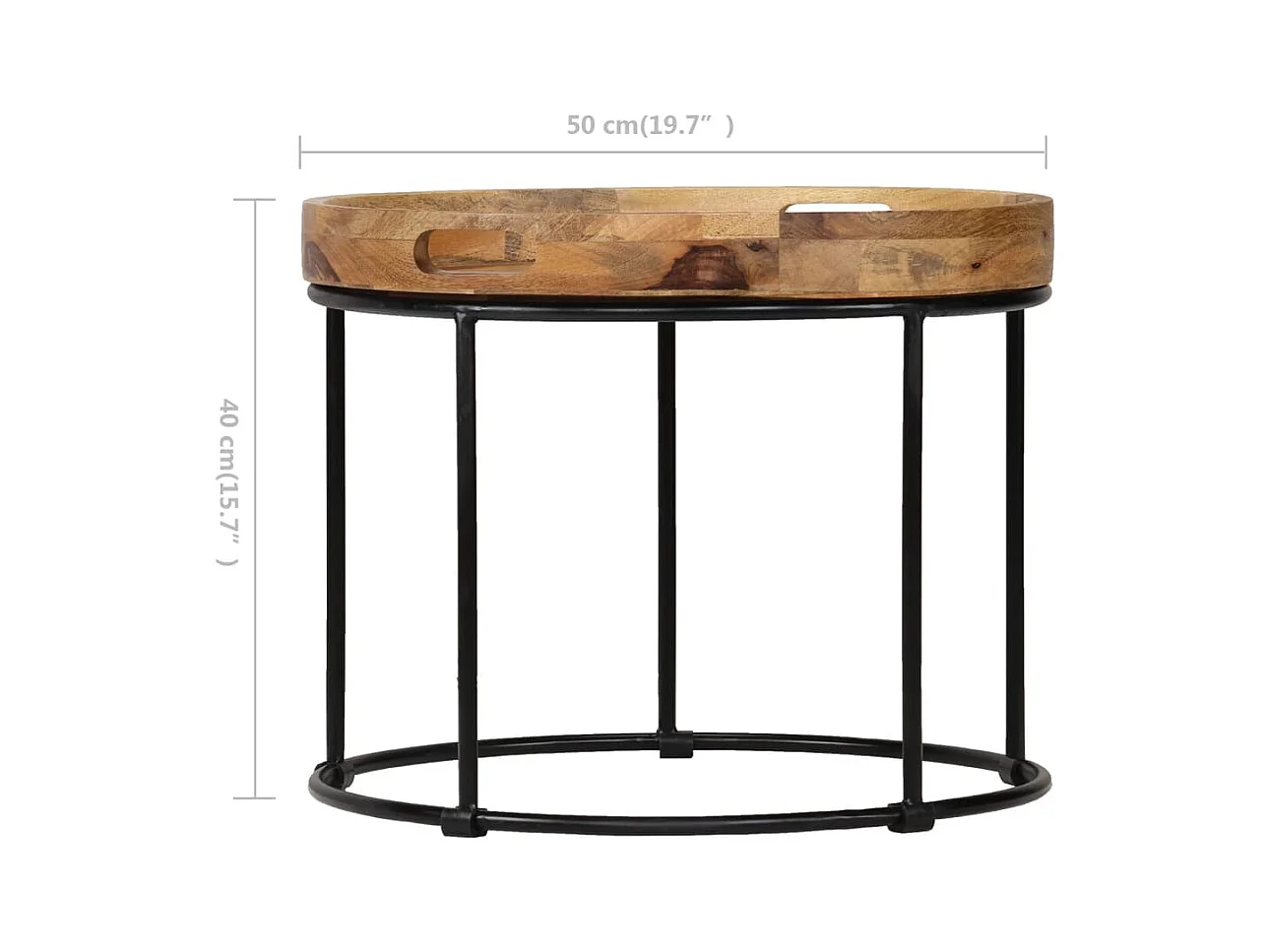 Couchtisch Massivholz Mango und Stahl 50x40 cm