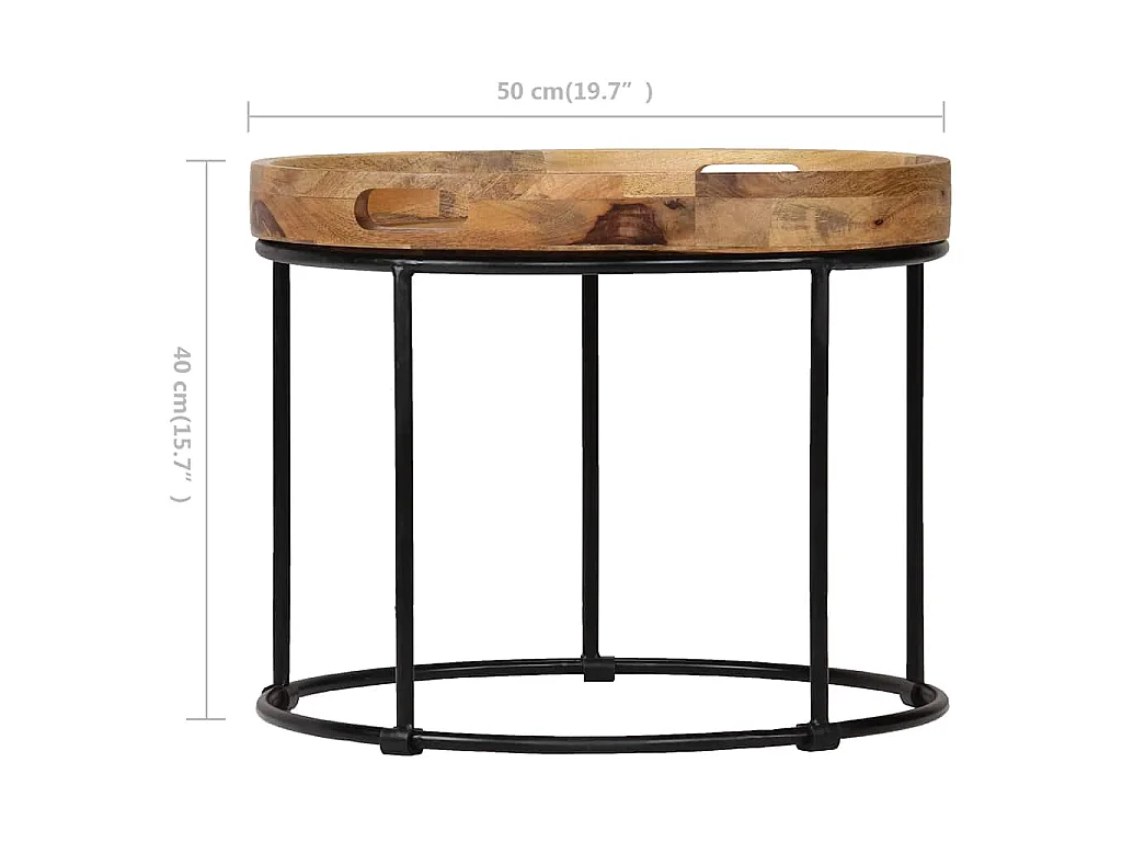 Table basse Bois de manguier massif et acier 50x40 cm
