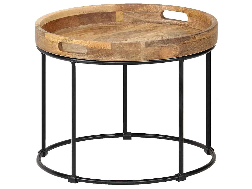 Table basse Bois de manguier massif et acier 50x40 cm