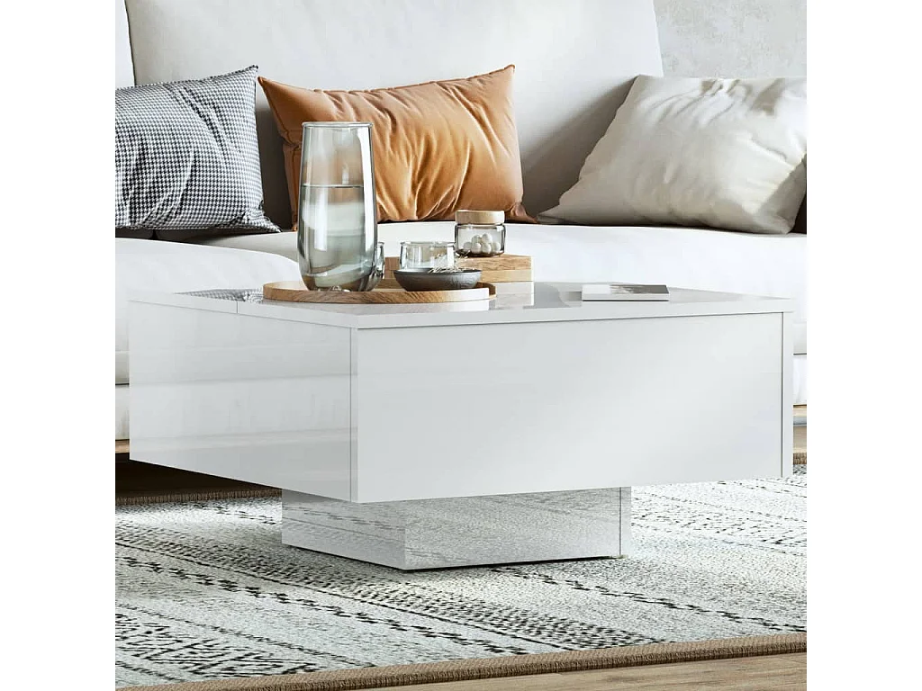 Table basse blanc brillant 60x60x31,5 cm bois d'ingénierie