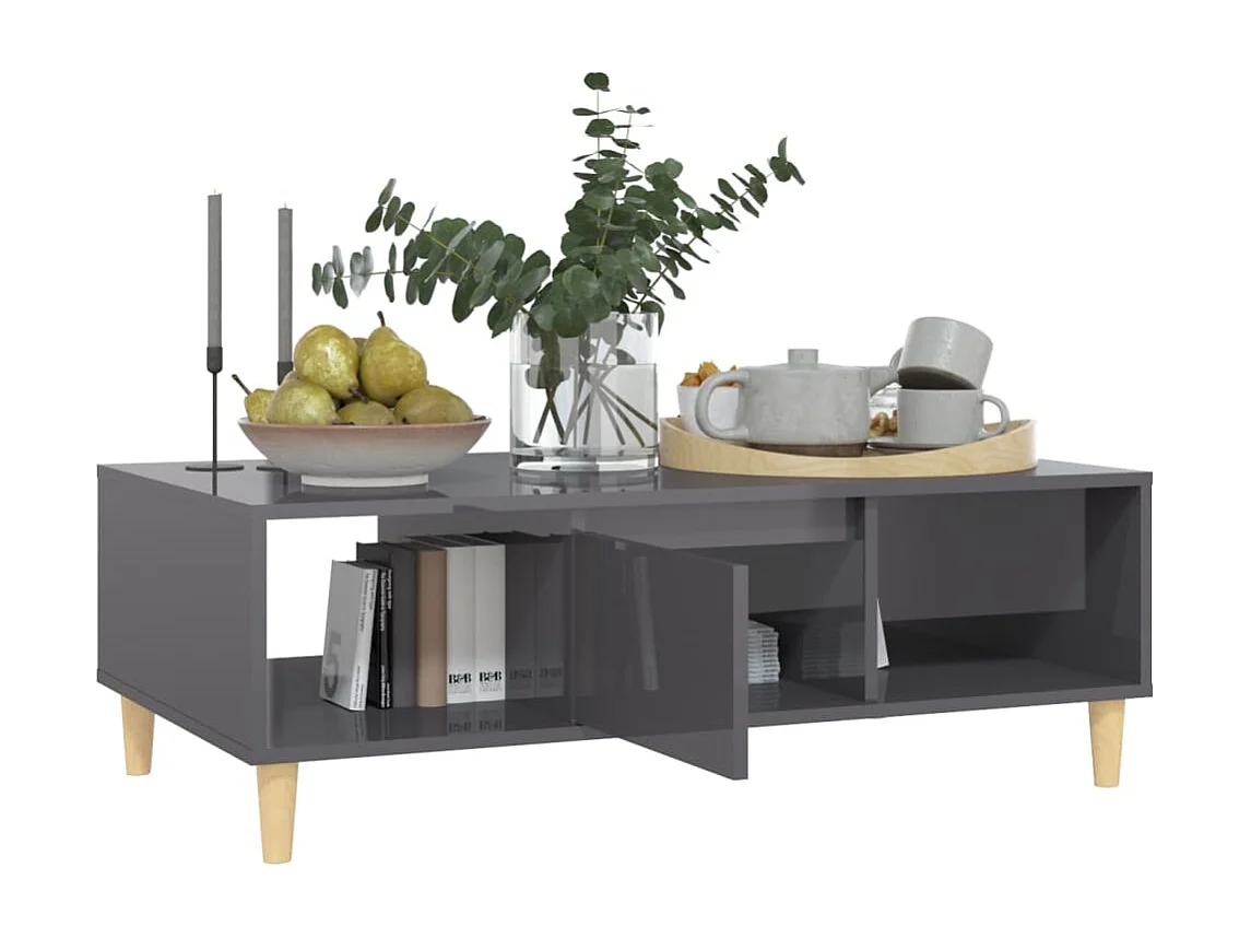 Table basse gris brillant 103,5x60x35 cm bois d'ingénierie