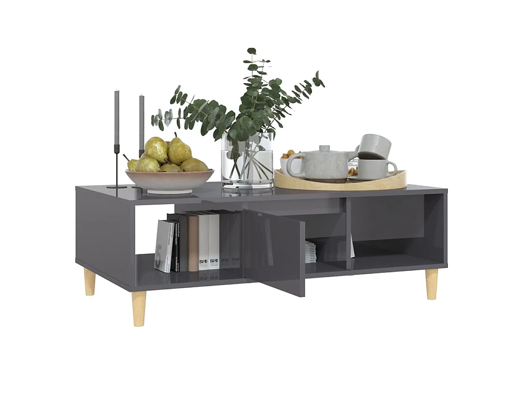 Table basse gris brillant 103,5x60x35 cm bois d'ingénierie