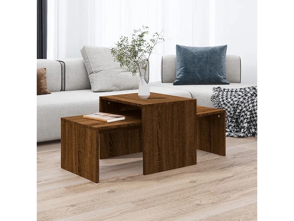 Salontafelset 100x48x40 cm bewerkt hout bruin eikenkleur