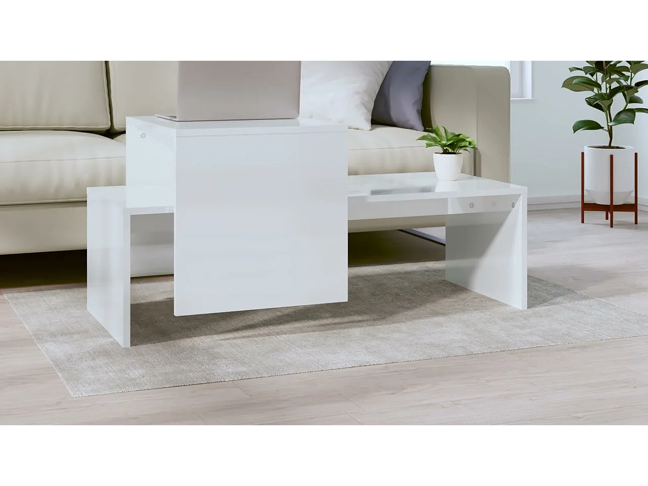 Salontafelset 100x48x40 cm bewerkt hout hoogglans wit