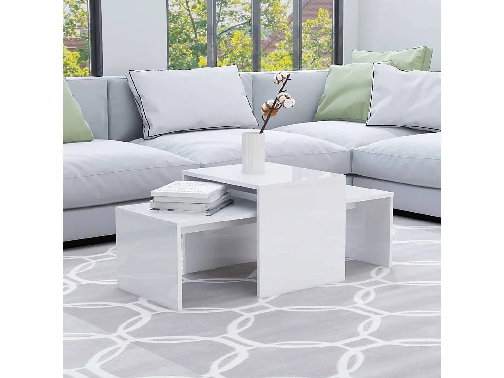 Ensemble de table basse Blanc brillant Bois d’ingénierie