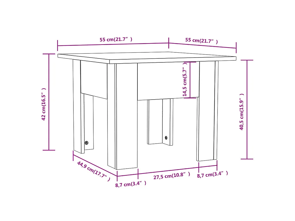Couchtisch Schwarz 55x55x42 cm Holzwerkstoff