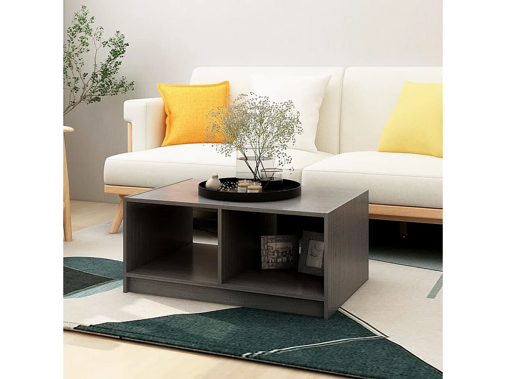 Table basse gris 75x50x33,5 cm bois de pin massif