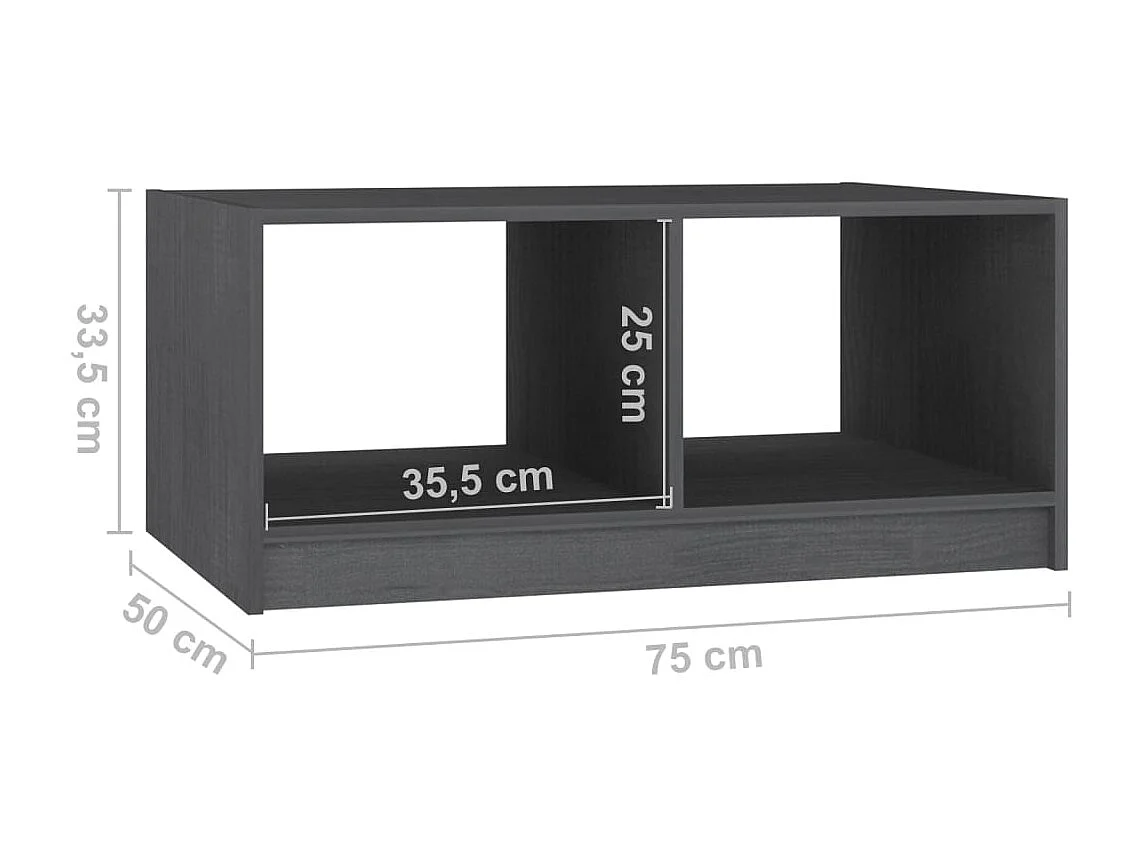 Table basse gris 75x50x33,5 cm bois de pin massif