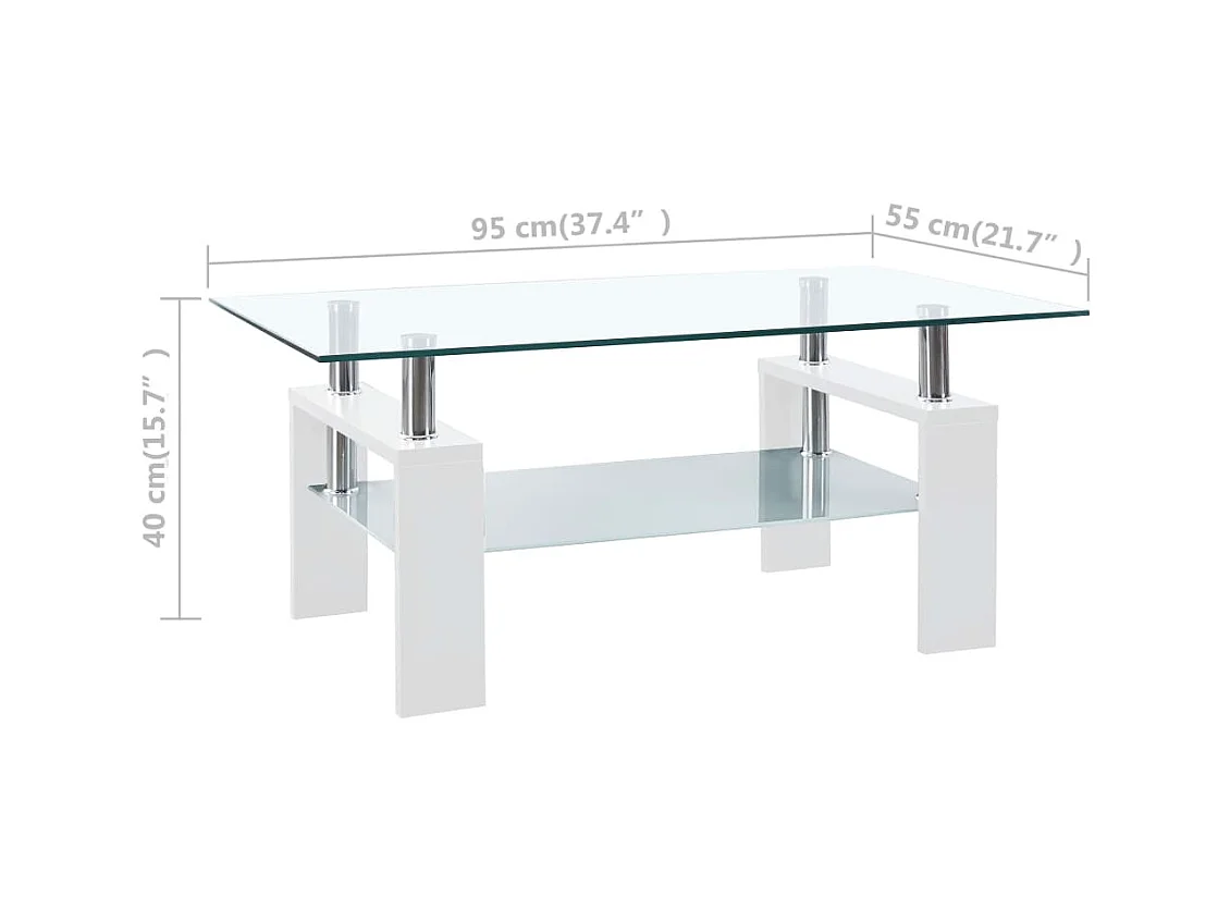 Table basse Blanc et transparent 95x55x40 cm Verre trempé