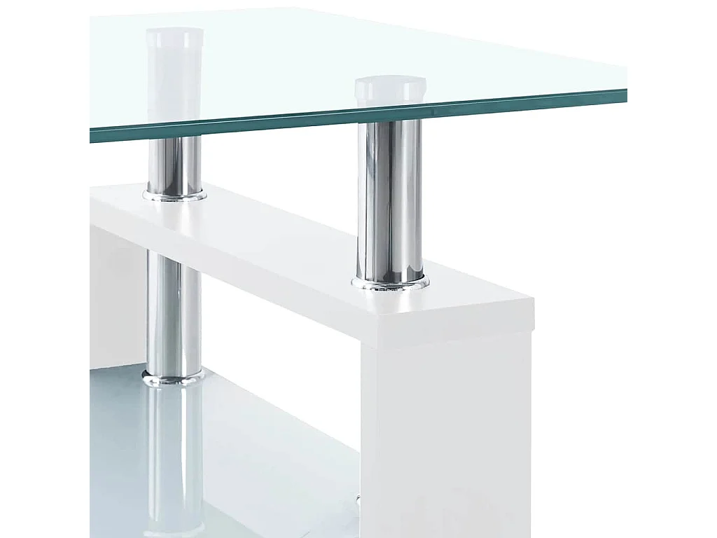 Tavolino Bianco e Trasparente 95x55x40 cm Vetro Temperato