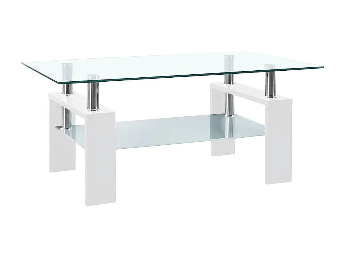 Table basse Blanc et transparent 95x55x40 cm Verre trempé