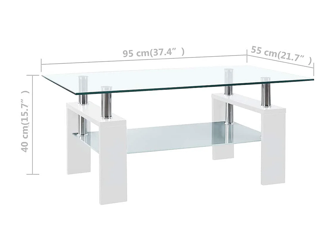Table basse Blanc et transparent 95x55x40 cm Verre trempé