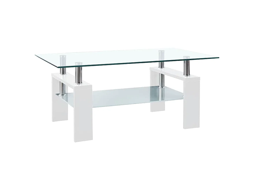 Table basse Blanc et transparent 95x55x40 cm Verre trempé