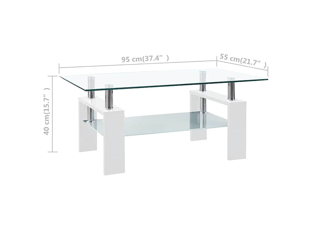 Table basse Blanc et transparent 95x55x40 cm Verre trempé