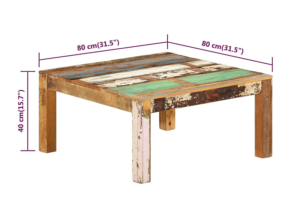 Couchtisch 80x80x40 cm Altholz Massiv