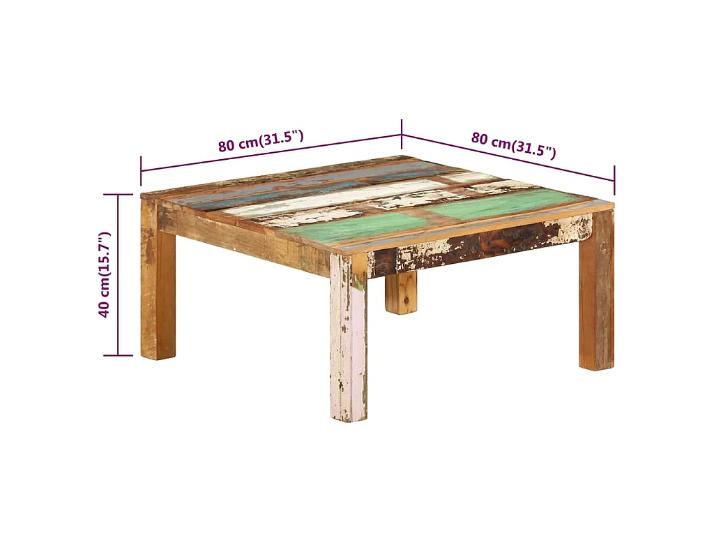 Couchtisch 80x80x40 cm Altholz Massiv