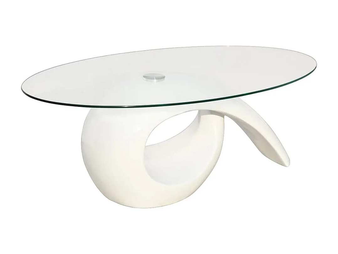 Table basse avec dessus de table en verre ovale Blanc brillant