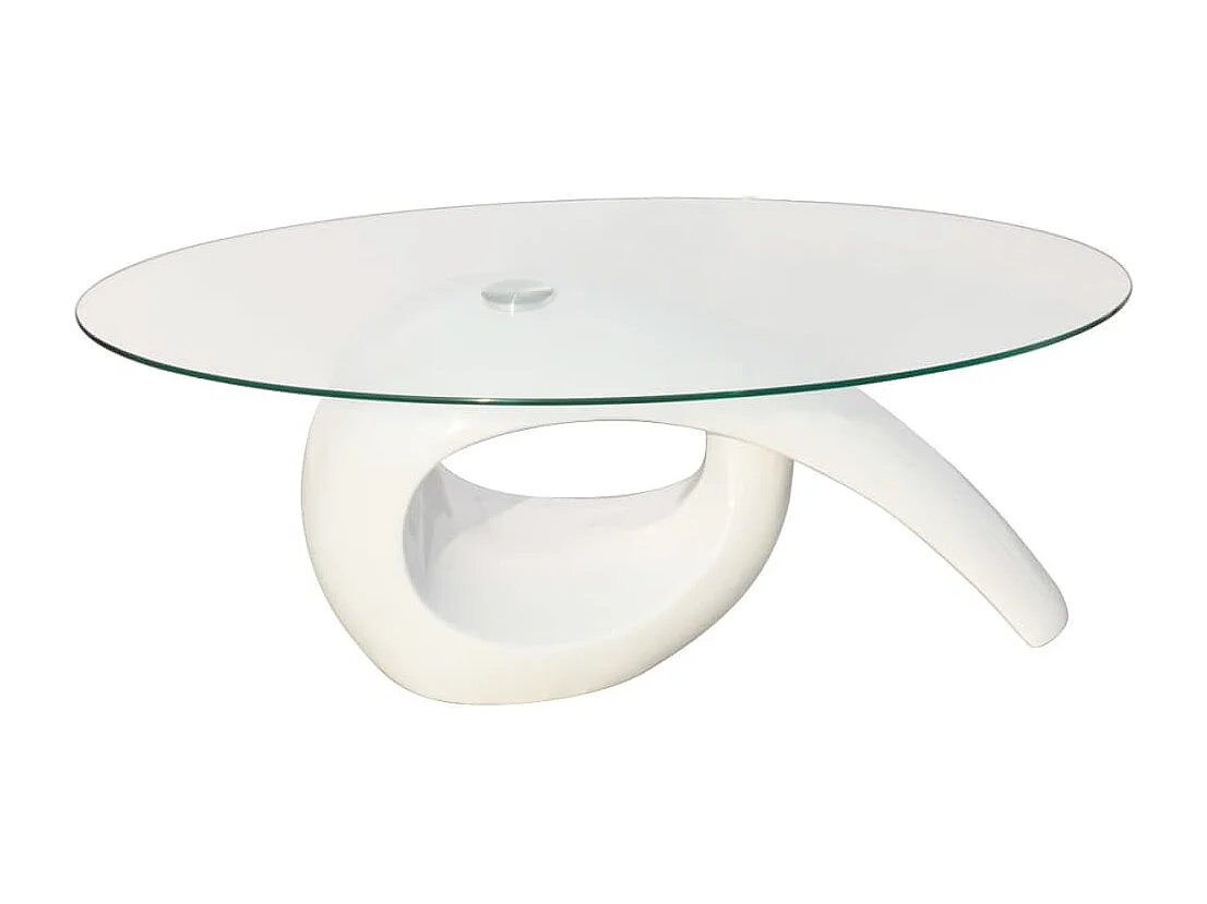 Table basse avec dessus de table en verre ovale Blanc brillant