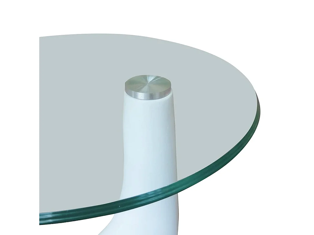 Tavolini da Salotto 2pz con Ripiano Rotondo Vetro Bianco Lucido