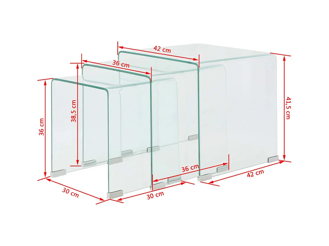 Bijzettafel set 3-dlg transparant gehard glas