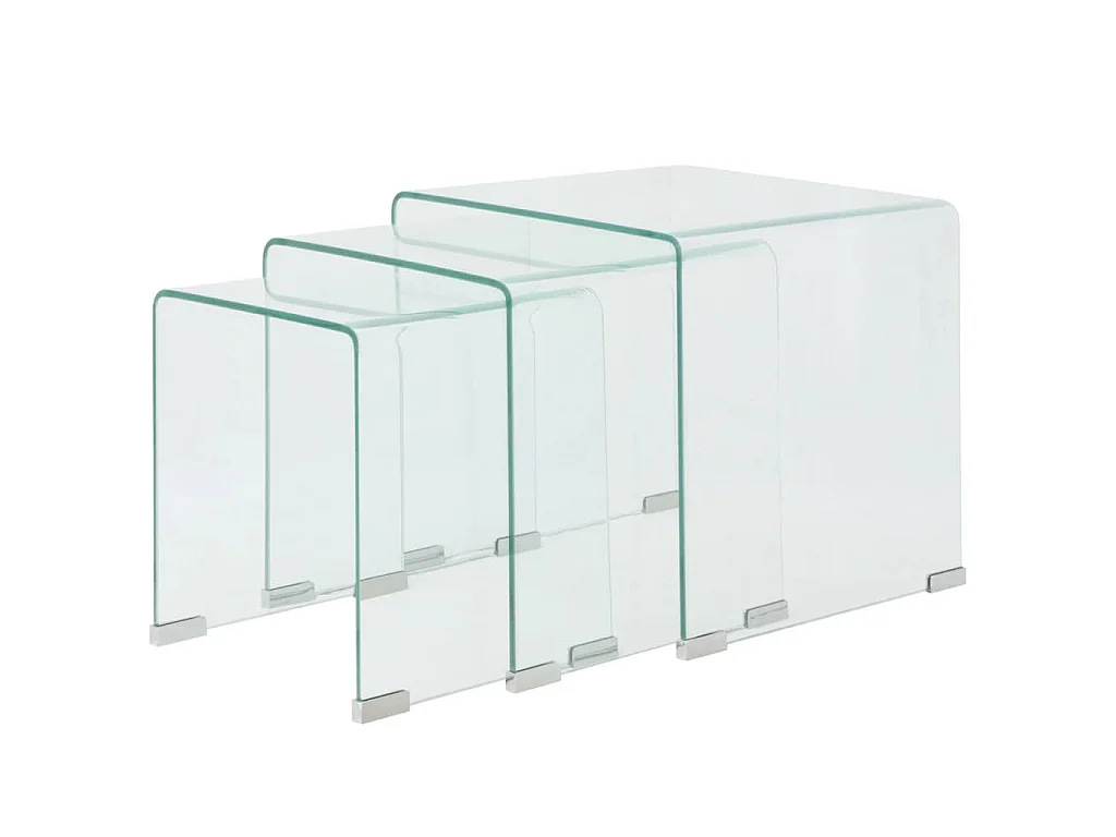 Ensemble de tables gigognes 3 Pièces Verre trempé Transparent