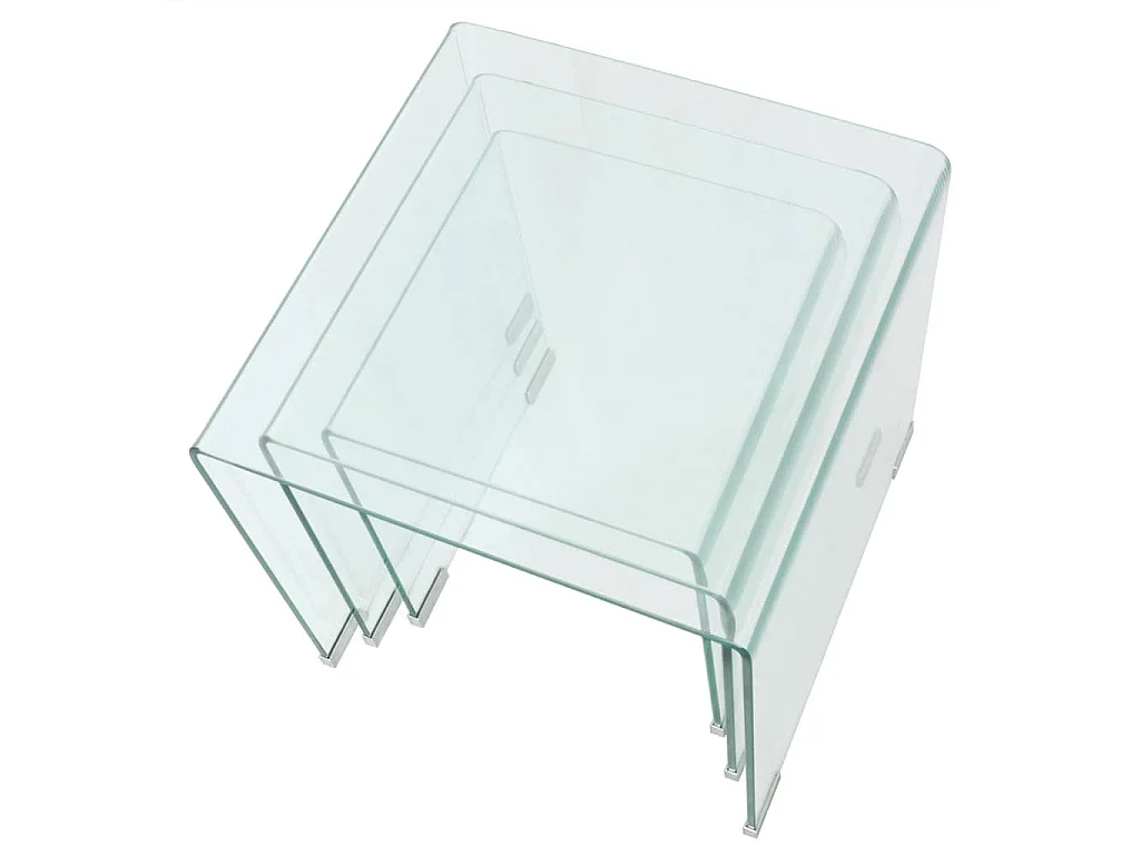 Ensemble de tables gigognes 3 Pièces Verre trempé Transparent
