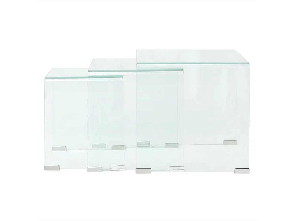 Ensemble de tables gigognes 3 Pièces Verre trempé Transparent