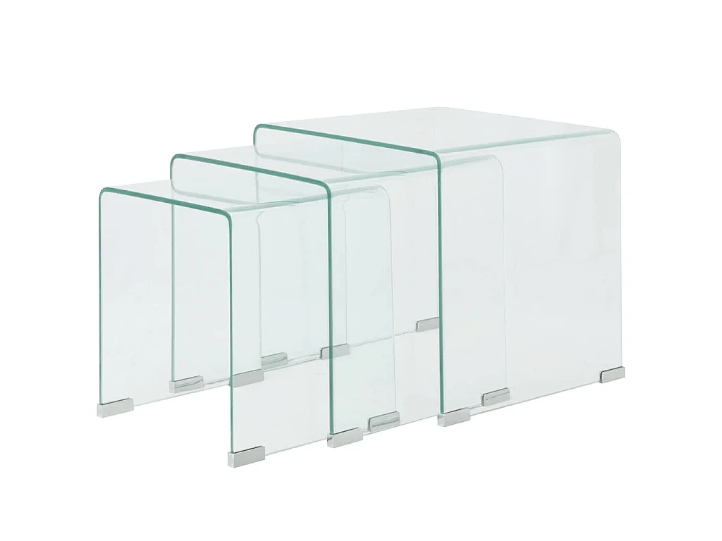 Ensemble de tables gigognes 3 Pièces Verre trempé Transparent