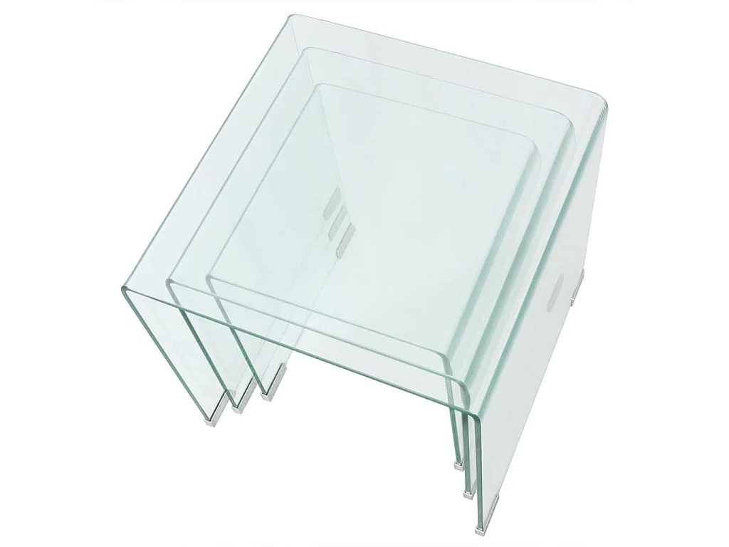 Ensemble de tables gigognes 3 Pièces Verre trempé Transparent