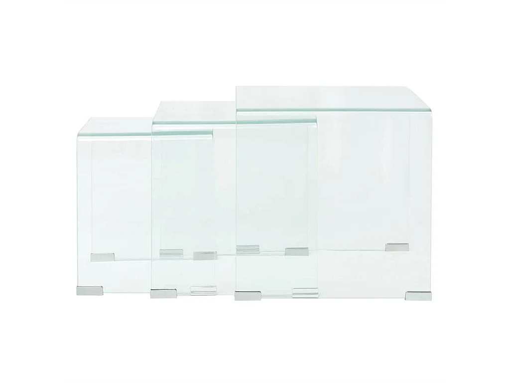 Ensemble de tables gigognes 3 Pièces Verre trempé Transparent