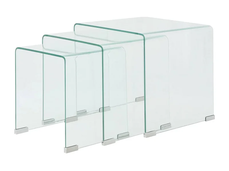 Bijzettafel set 3-dlg transparant gehard glas