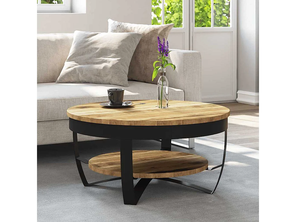 Tavolino da Salotto in Legno Massello Grezzo di Mango 65x32 cm
