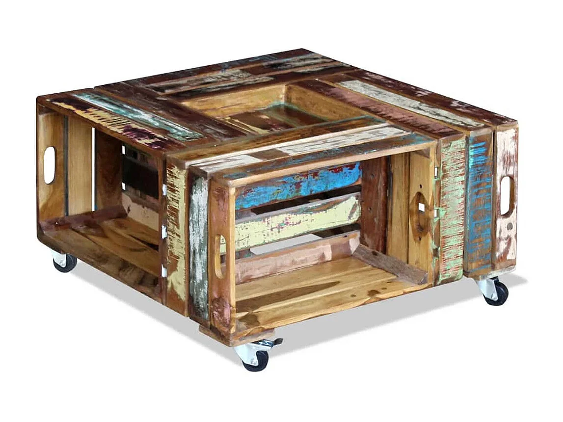 Mesa de centro madera maciza reciclada 70x70x35 cm