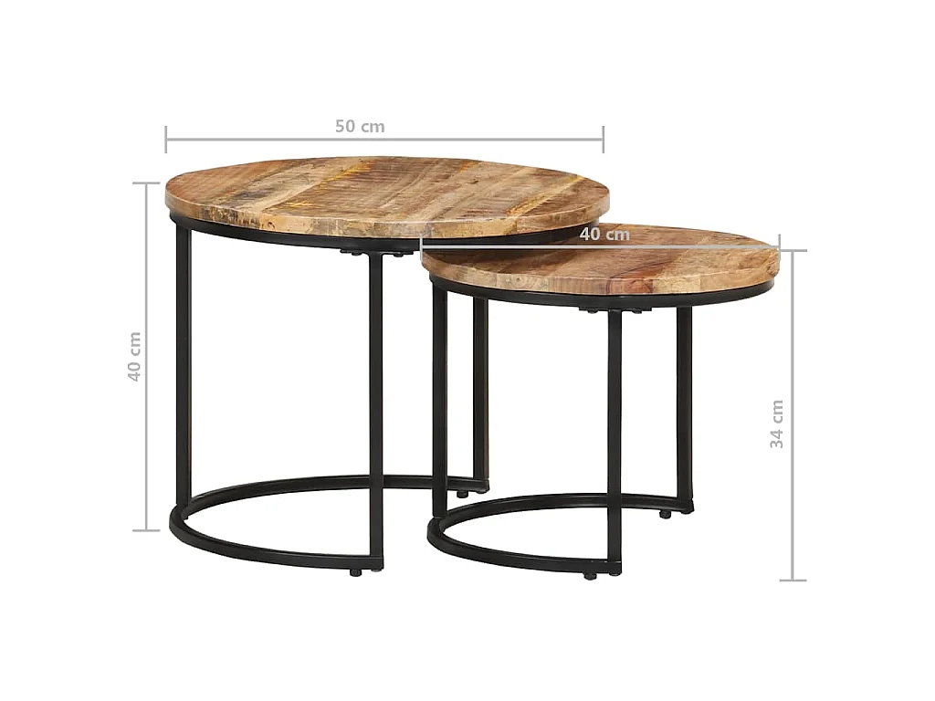 Tables gigognes 2 pcs Bois de manguier brut