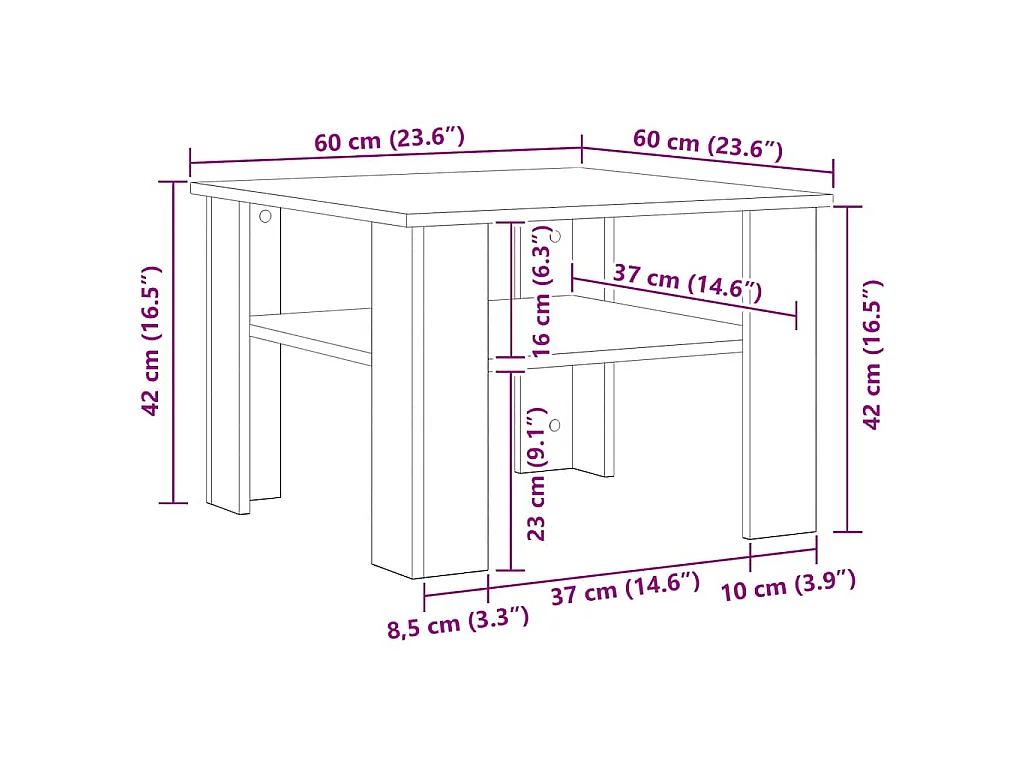 Couchtisch Sonoma-Eiche 60x60x42 cm Holzwerkstoff