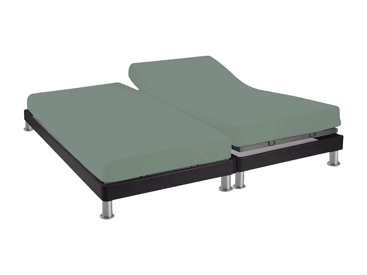 Drap housse pour lit articulé 2x80x200 vert de gris 100% coton Terre de Nuit