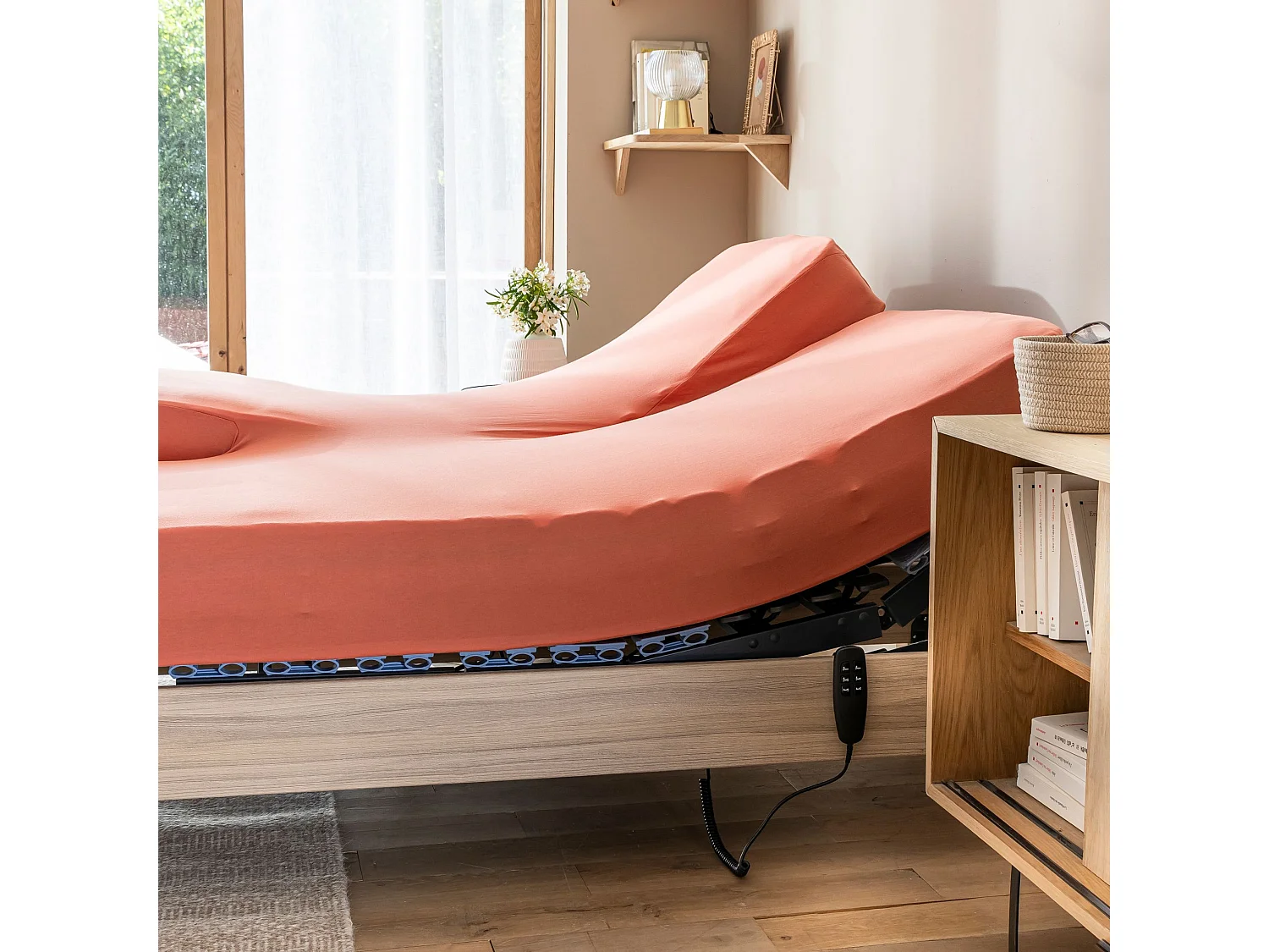 Drap housse orange terracotta pour lit articulé jersey extensible 2x90x200